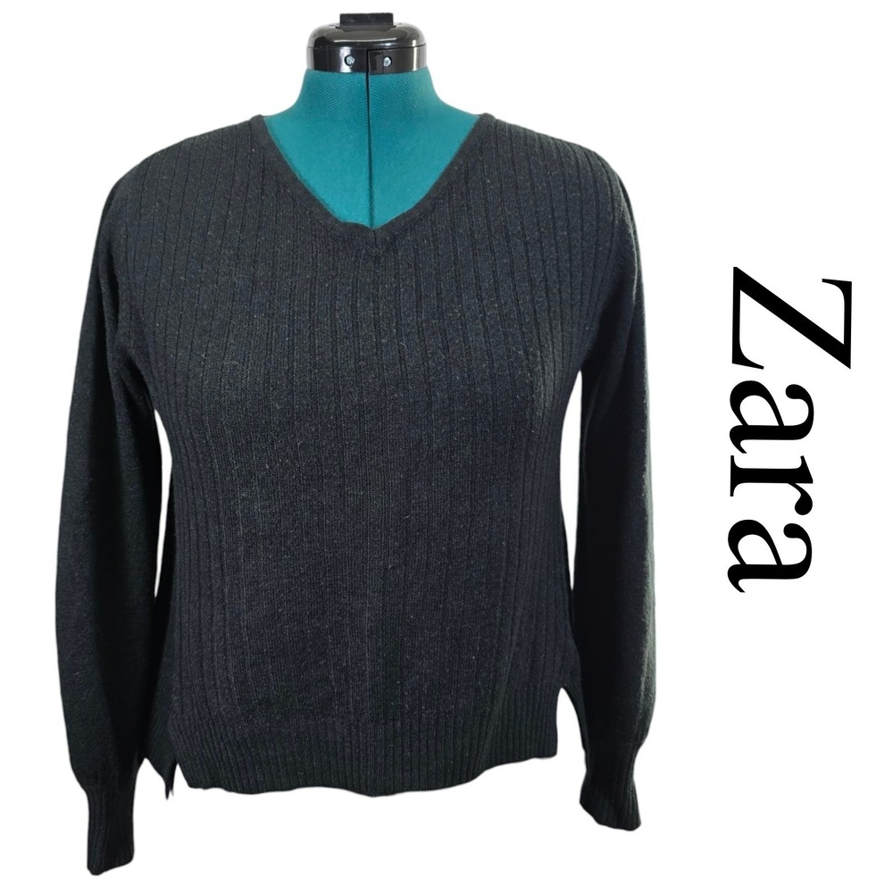 Zara Knitwear Sweater Dark Gray Womens Size Medium‎ Ribbed Lightweight Top